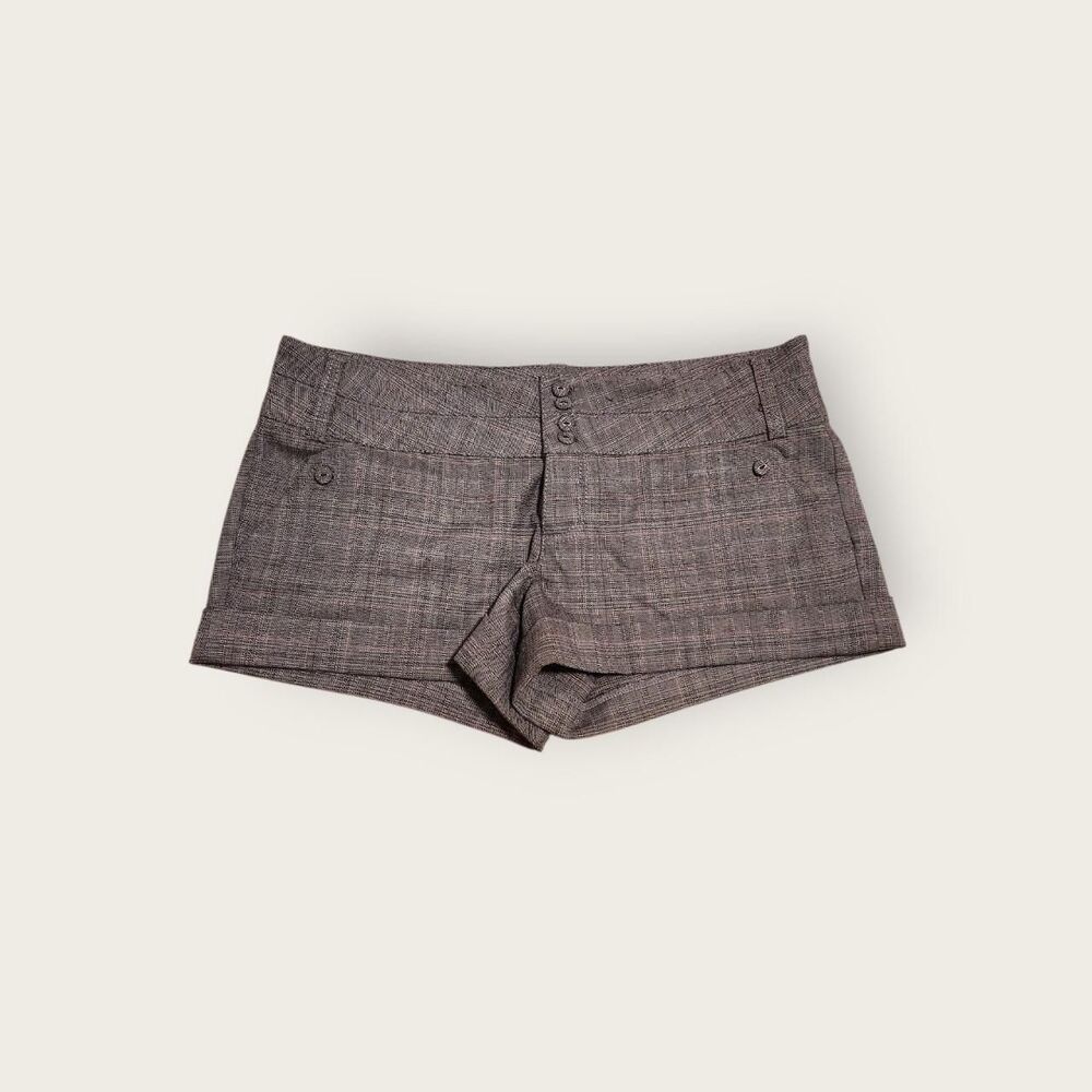 Vintage Y2k Guess green and pink plaid preppy cuffed low rise mini shorts